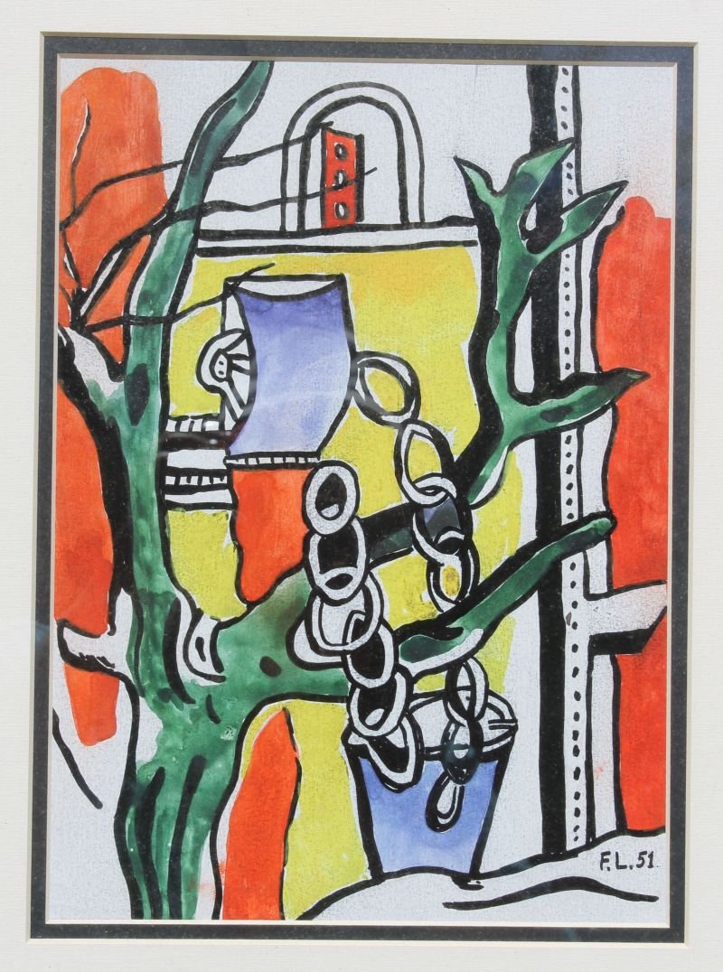 Fernand (Joseph Henri) Leger (1881-1955 French) 8"x11": Fernand (Joseph Henri) Leger (1881-1955 French) 8"x11" (sight size) w/c abstract in vibrant colors - dated 1951 - cert of authenticity