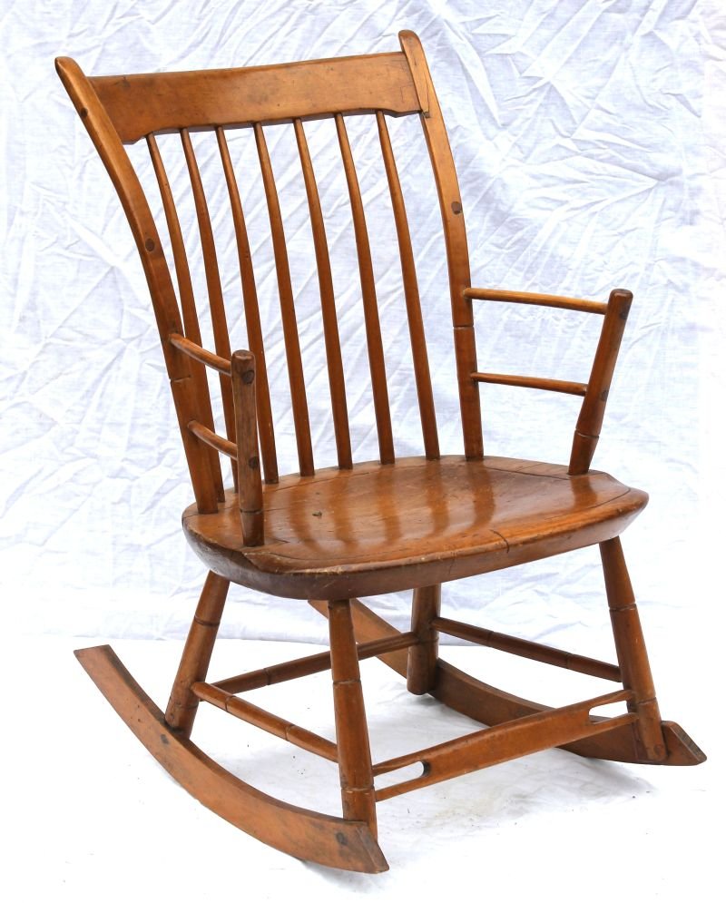 diminutive 19thC Windsor thumb back spindled rocking: diminutive 19thC Windsor thumb back spindled rocking armchair - 31" tall