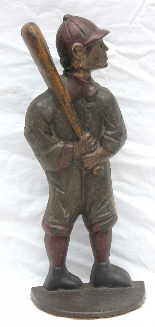 ca 1920-40 orig paint cast iron baseball player: ca 1920-40 orig paint cast iron baseball player doorstop in excellent condition - 11" tall
