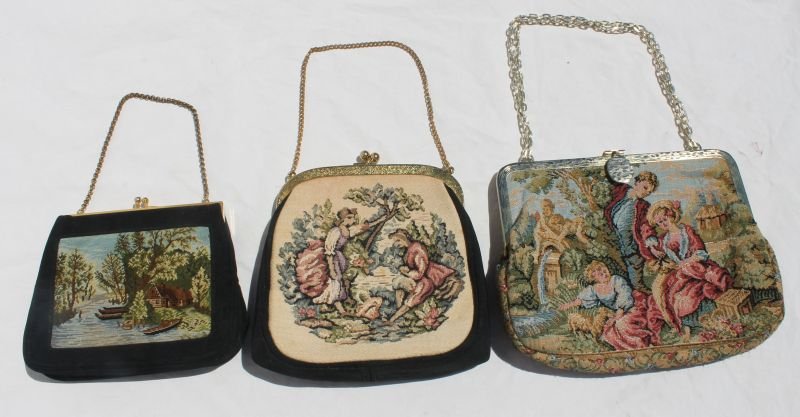 lot of 3 vintage ca 1930's scenic tapestry purses: lot of 3 vintage ca 1930's scenic tapestry purses