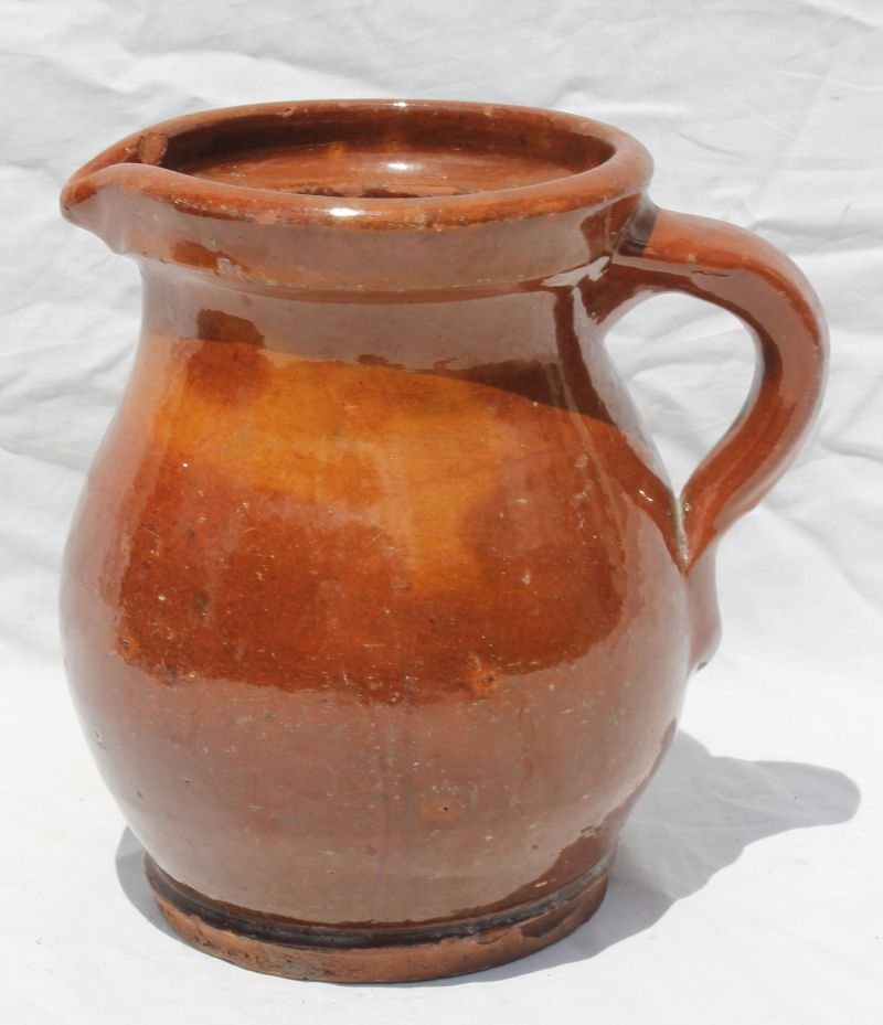 19thC New England redware jug - nice glaze - 6 1/2": 19thC New England redware jug - nice glaze - 6 1/2" tall