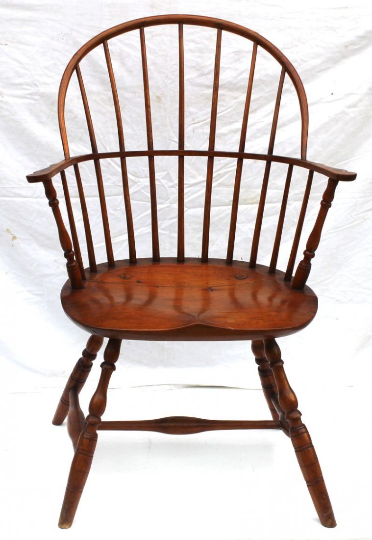 period Windsor ca 1800 MA ash, maple & pine fine form: period Windsor ca 1800 MA ash, maple & pine fine form sack back armchair - 36 3/4" tall