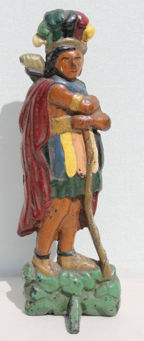 rare antique cast iron Native American "The Noble: rare antique cast iron Native American "The Noble Savage" doorstop - vibrant colors - some repaint - 13" tall