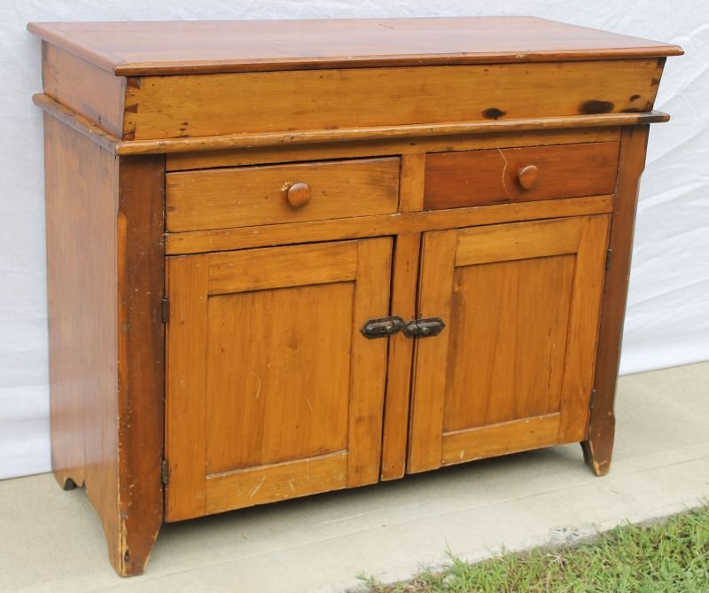 Antique pine dry sink w lift top & 2 drawers over 2: Antique pine dry sink w lift top & 2 drawers over 2 doors - 43 1/2" wide x 19 1/2" deep x 35 1/2" tall