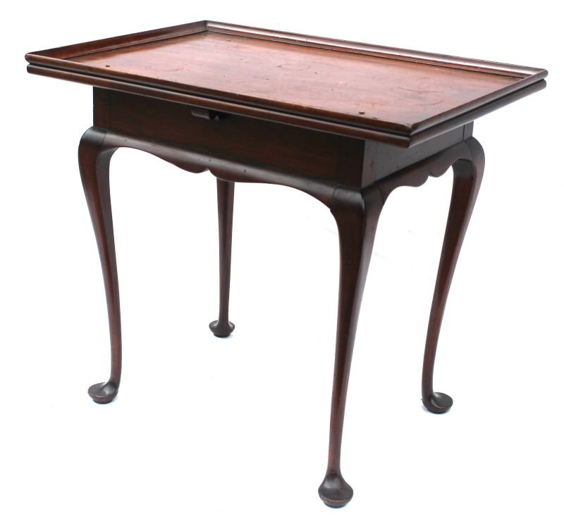 very important early QA period ca 1720-1740 Eastern MA: very important early QA period ca 1720-1740 Eastern MA fantastic form carved Cuban mahogany tray top tea table w superb structural integrity - for identical example see "American Furniture QA & Chippe