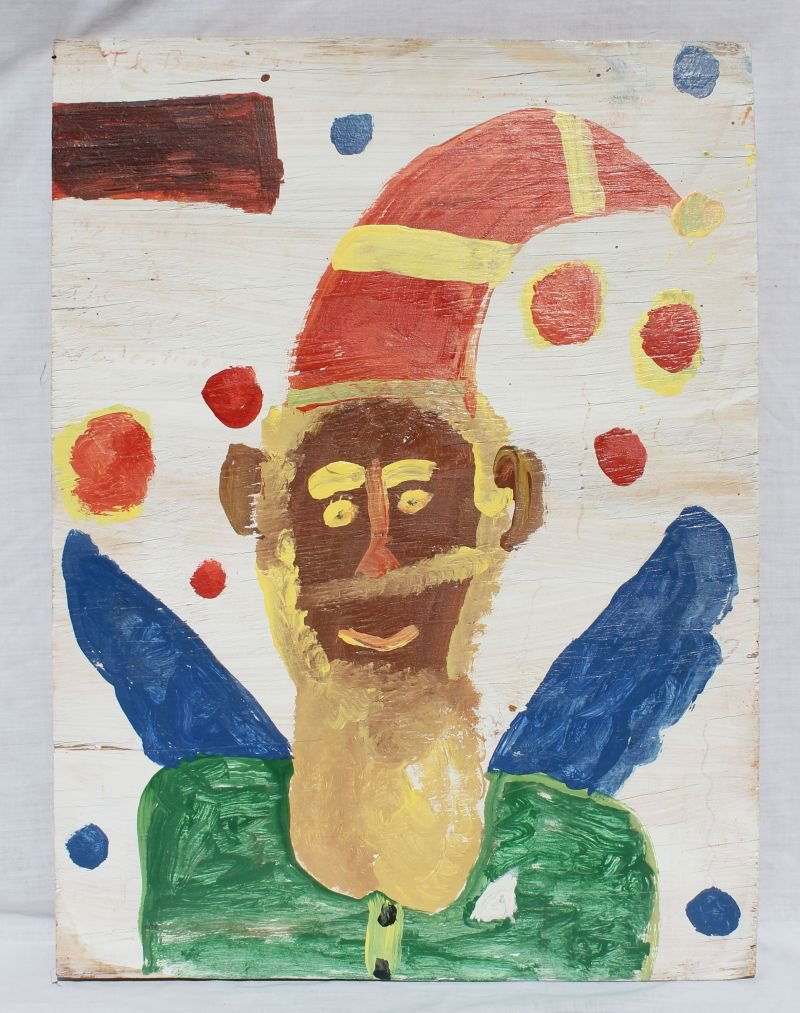 Robyn Beverland otherwise known as "The Beaver" 24 3/4": Robyn Beverland otherwise known as "The Beaver" 24 3/4" x 18 1/2" o/plywood Outsider Art portrait titled "Trixie The Angel of Valentines"