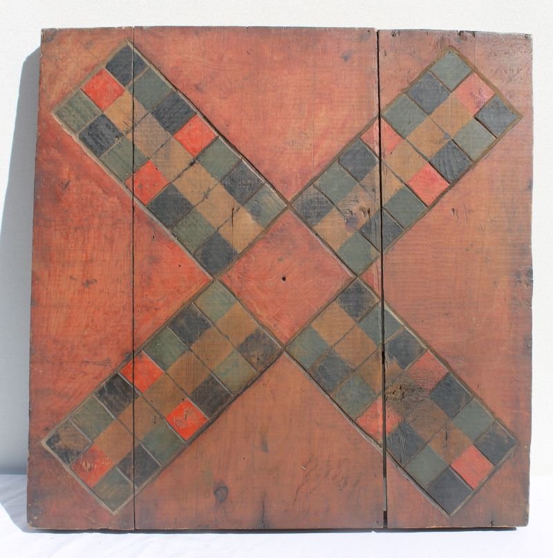 ca late 19thC unusual Parchesi crate made gameboard in : ca late 19thC unusual Parchesi crate made gameboard in orig paint - 19 3/4" square