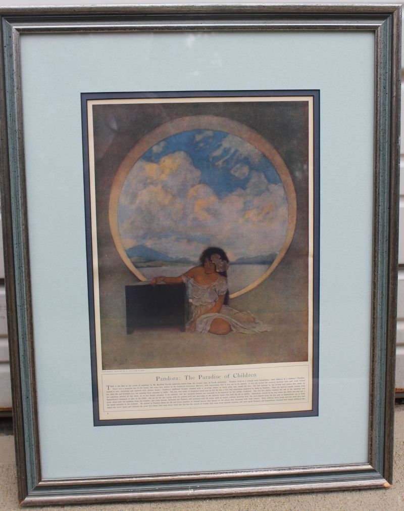 Maxfield Parrish print "Pandora" ca 1909 - 13 3/4" x 9: Maxfield Parrish print "Pandora" ca 1909 - 13 3/4" x 9 1/2" sight size - nicely framed & matted