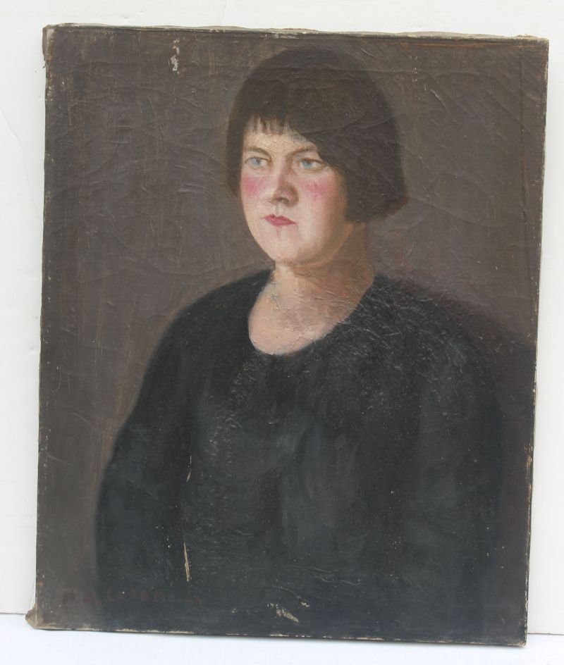 Michael A. Cafarelli (1889-1967) 22"x18" o/c portrait: Michael A. Cafarelli (1889-1967) 22"x18" o/c portrait titled "Miss Brown" on canvas verso dtd 1926