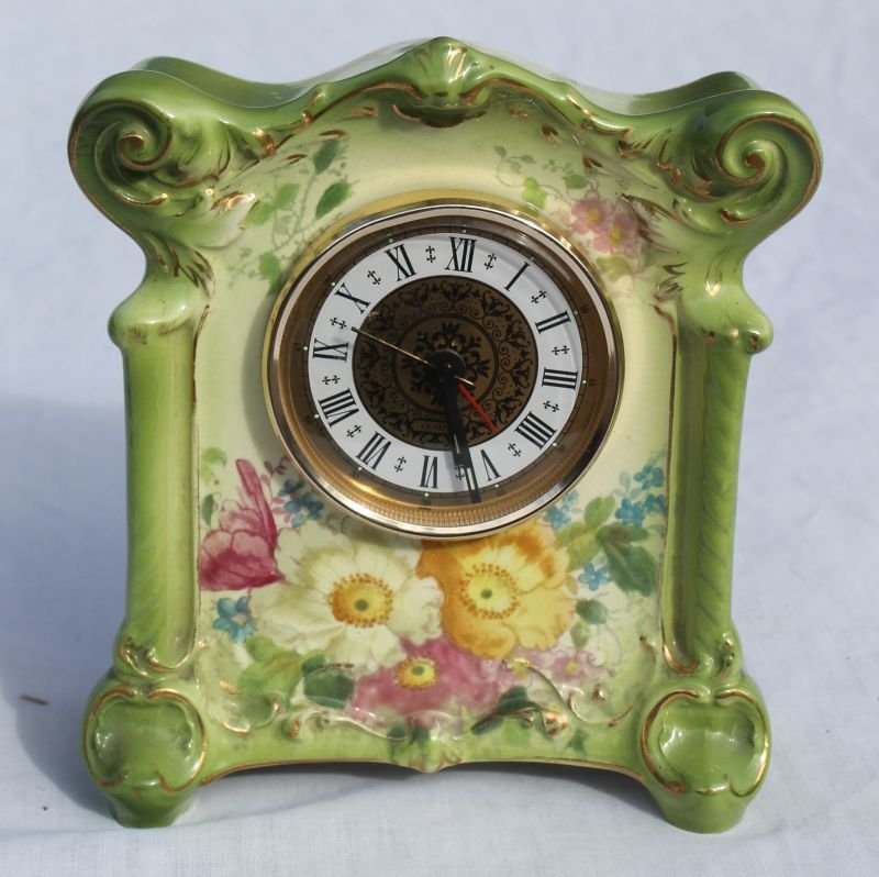 small Royal Bonn porcelain dresser clock w original: small Royal Bonn porcelain dresser clock w original works