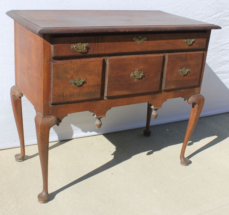 early QA ca 1750 great figured maple server/highboy: early QA ca 1750 great figured maple server/highboy base featuring all orig case & later antique Black Walnut top - 39" case width