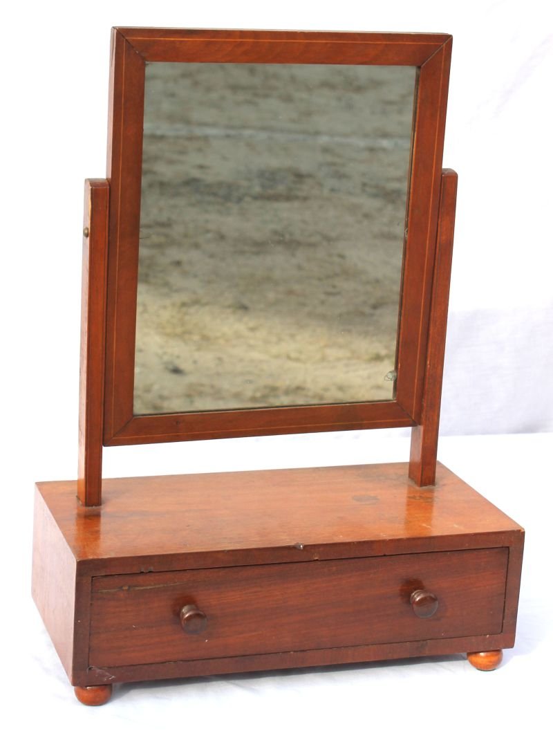 ca 1820 mahogany New England 1 drawer diminutive table: ca 1820 mahogany New England 1 drawer diminutive table top mirrored shaving stand - 18 1/4" tall x 13" wide