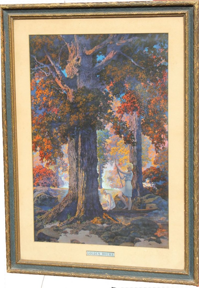 fine Maxfield Parrish print "Golden Hours" (Only God: fine Maxfield Parrish print "Golden Hours" (Only God Can Make a Tree) in orig frame (large size) - 28 3/4" x 20 3/4" overall framed size