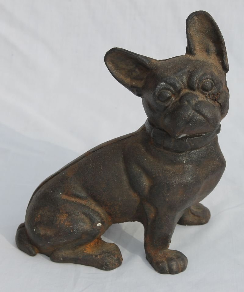 lot of 2 antique cast iron dog doorstops - Terrier & St: lot of 2 antique cast iron dog doorstops - Terrier & St Bernard