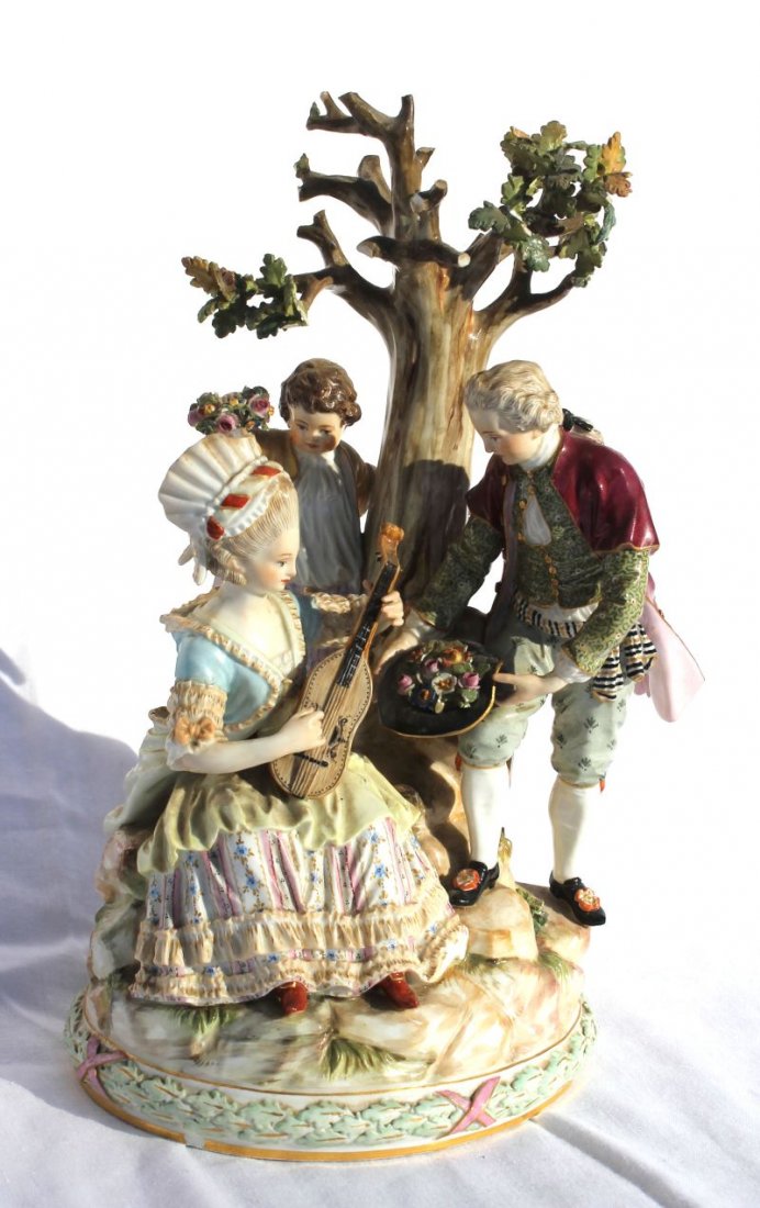antique Meissen multi figural group w imperfections: antique Meissen multi figural group w imperfections (blue crossed sword mark) 10" tall