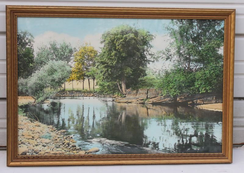 very large Wallace Nutting print "The Swimming Pool" w: very large Wallace Nutting print "The Swimming Pool" w orig copyright #220 - overall frame size 22"x31 1/2"