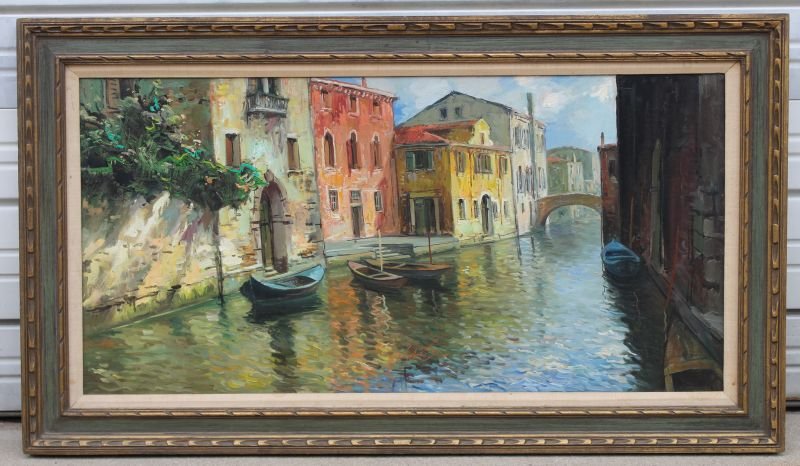 Gino Salviati (Italian 1911-1998) 24"x48" o/c very well: Gino Salviati (Italian 1911-1998) 24"x48" o/c very well done Venice canal scene