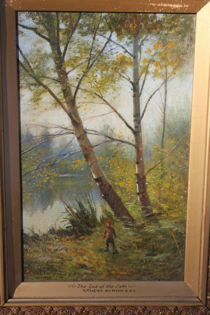 Ernest Parton (1845-1933) 13”x8” o/panel titled “The: Ernest Parton (1845-1933) 13”x8” o/panel titled “The End of the Lake”