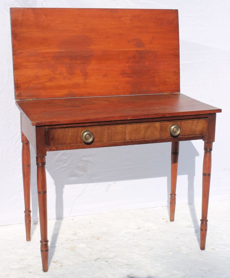 ca 1820's late Sheraton period NH birch 1 drawer card: ca 1820's late Sheraton period NH birch 1 drawer card table - 36" wide