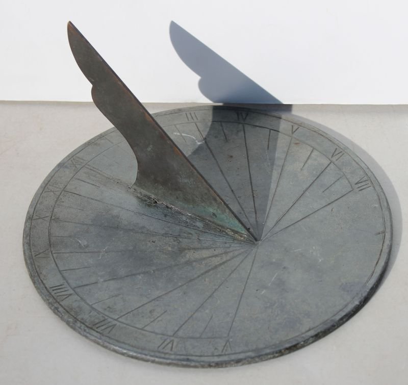19thC pewter & bronze sun dial - 8" diam: 19thC pewter & bronze sun dial - 8" diam