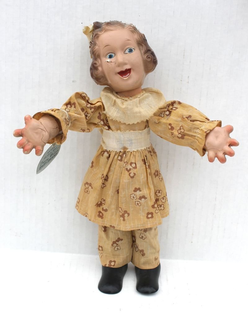 ca1938-42 Ideal Toy "Flexy - Baby Snooks" - all orig -: ca1938-42 Ideal Toy "Flexy - Baby Snooks" - all orig - as is condition - composition & flexible wire armiture - orig hang tag