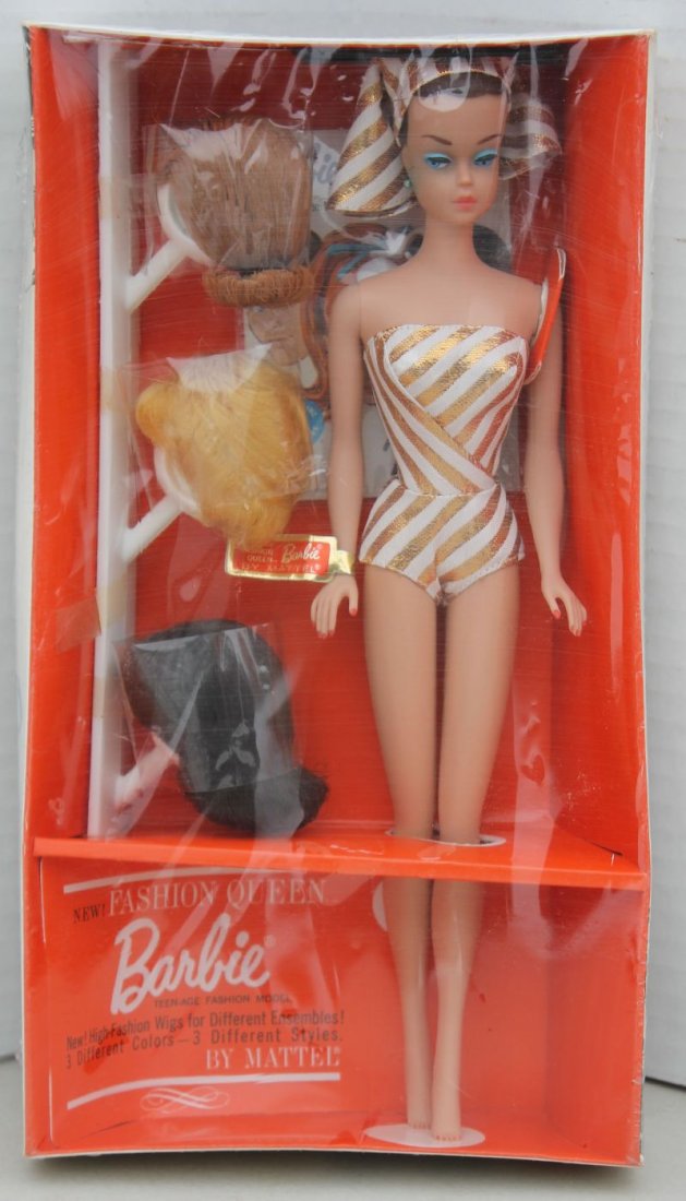 ca 1963 "Fashion Queen Barbie" by Mattel with 3: ca 1963 "Fashion Queen Barbie" by Mattel with 3 different wigs in different colors & styles - mint in box