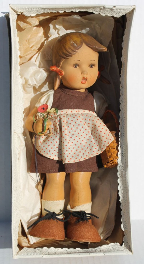 ca 1950's all orig Hummel doll w wood tag in orig box -: ca 1950's all orig Hummel doll w wood tag in orig box - 10" tall