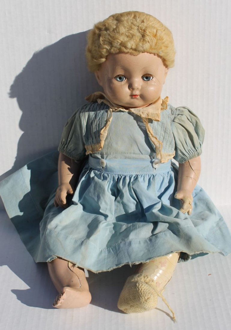 ca 1940's-50's Effanbee composition baby doll w sleep: ca 1940's-50's Effanbee composition baby doll w sleep eyes & skin wig (as is)