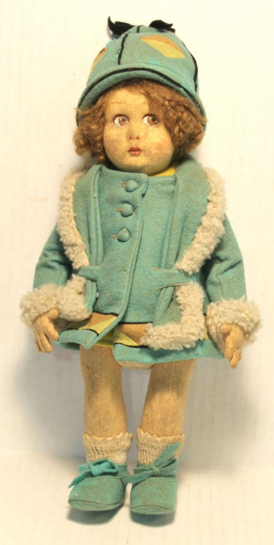ca 1920's Lenci jointed doll in molded wool felt in: ca 1920's Lenci jointed doll in molded wool felt in orig clothing - 13" tall