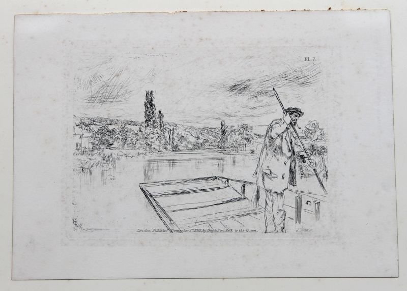 James Abbott McNeill Whistler (1834-1903) 6 1/2" x 9: James Abbott McNeill Whistler (1834-1903) 6 1/2" x 9 1/4" etching "The Punt"