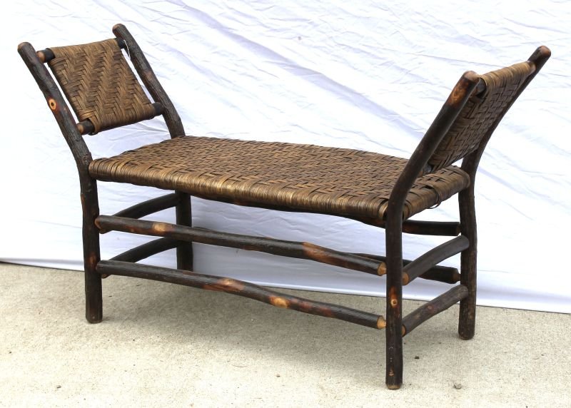 Adirondack form settee w splint seat - 50" long x 29": Adirondack form settee w splint seat - 50" long x 29" tall x 17" deep