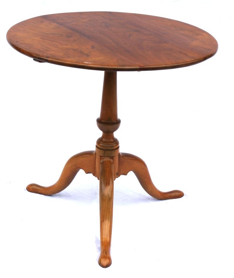 QA period 18thC New England maple round tea table - 26: QA period 18thC New England maple round tea table - 26 1/2" tall x 28 1/2" diam top