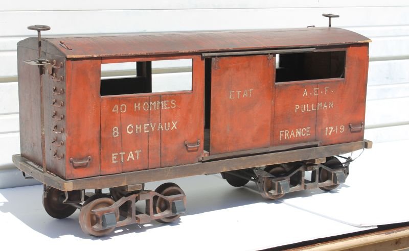 ca 1918 Pullman Car Co. 3' scale model of the "40 men: ca 1918 Pullman Car Co. 3' scale model of the "40 men or 8 horses" train cars shipped to France from America for WWI troops - possibly a salesman's sample - marked A.E.F. "American Expeditionary Force