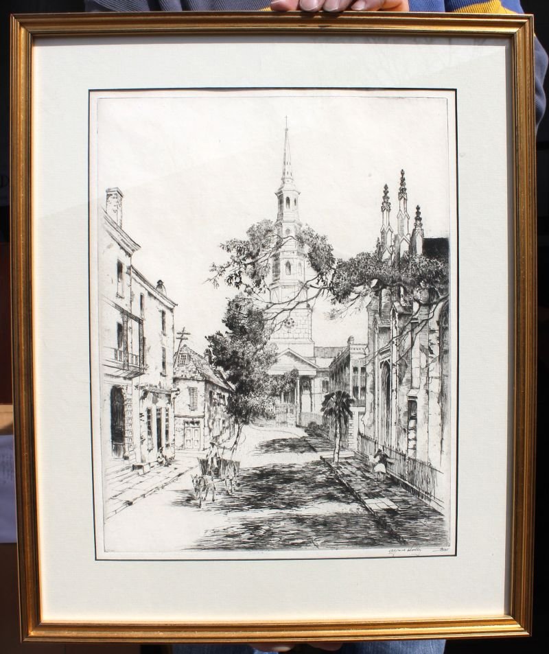 Fine Alfred Heber Hutty (1877-1954) 13"x10" (sight: Fine Alfred Heber Hutty (1877-1954) 13"x10" (sight size) etching (edition of 75) "Charleston Spires" in excellent condition - framed & matted - Private Collection