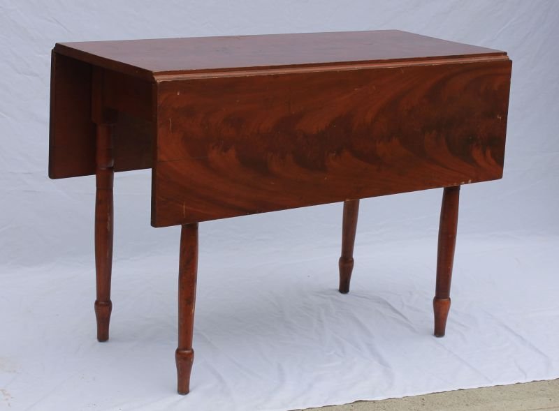 period Sheraton ca 1810 Maine or NH birch & maple: period Sheraton ca 1810 Maine or NH birch & maple dropleaf table in orig mahog grain painted surface - 41 3/4" long