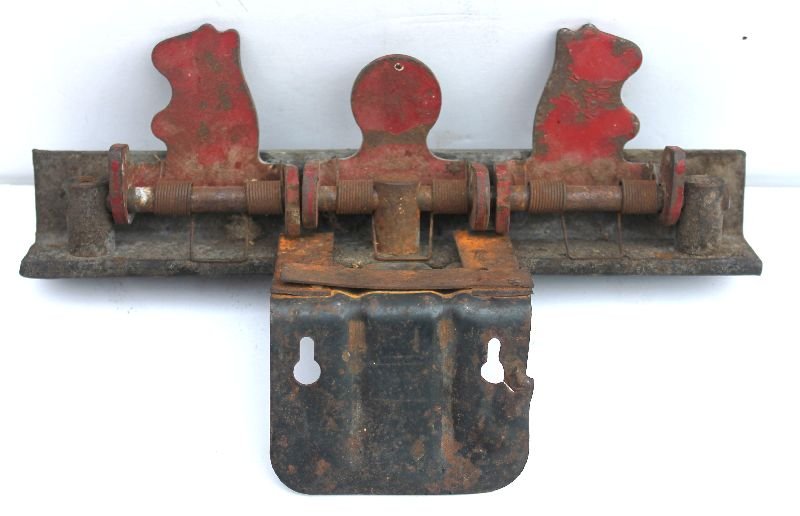 antique cast iron shooting gallery target w animals: antique cast iron shooting gallery target w animals (squirrels ?) - 10" long w good remnants of orig paint