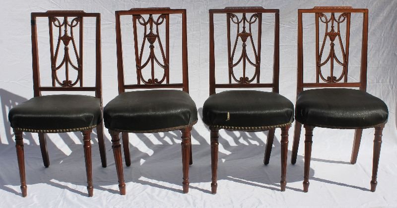 period Sheraton ca 1800 set of 4 Philadelphia mahog: period Sheraton ca 1800 set of 4 Philadelphia mahog side chairs attrib to Haines and Connelly in orig surface & orig horse hair upholstery