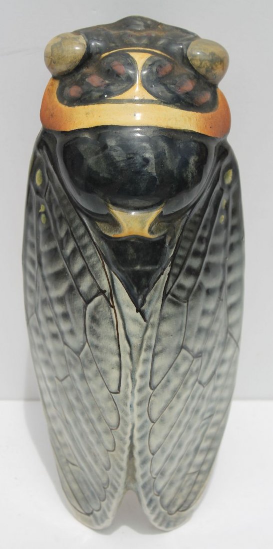 Ceramic cicada form hanging wall pocket - small repair: Ceramic cicada form hanging wall pocket - small repair - 12" long - West Spfld, MA estate