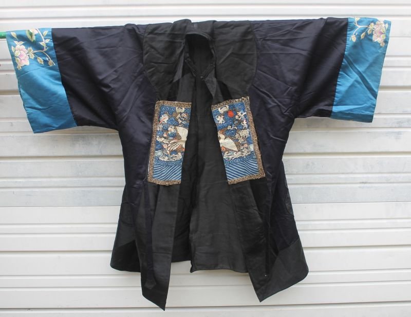 2 Japanese post War kimonos - 1 silk w silk embroidery: 2 Japanese post War kimonos - 1 silk w silk embroidery & the other silk tapestry