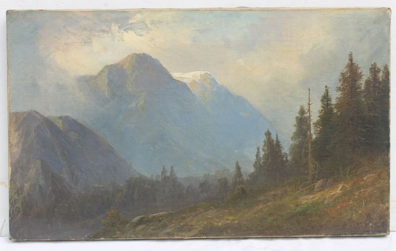 excellent 12”x20” o/c western landscape attrib to: excellent 12”x20” o/c western landscape attrib to Albert Bierstadt ca 1863 - orig stretcher – never relined