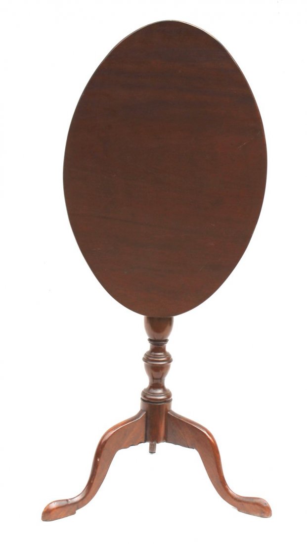 period QA ca 1770 Boston mahog tilt top oval: period QA ca 1770 Boston mahog tilt top oval candlestand on desirable delicate snake feet - 24" x 16 1/2" top