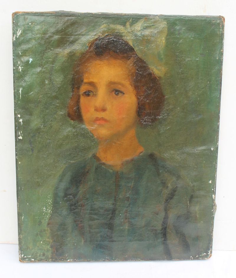 Michael A. Cafarelli (1889-1967) 16"x20" o/c titled on: Michael A. Cafarelli (1889-1967) 16"x20" o/c titled on verso "Nettie 1913" portrait of a young girl