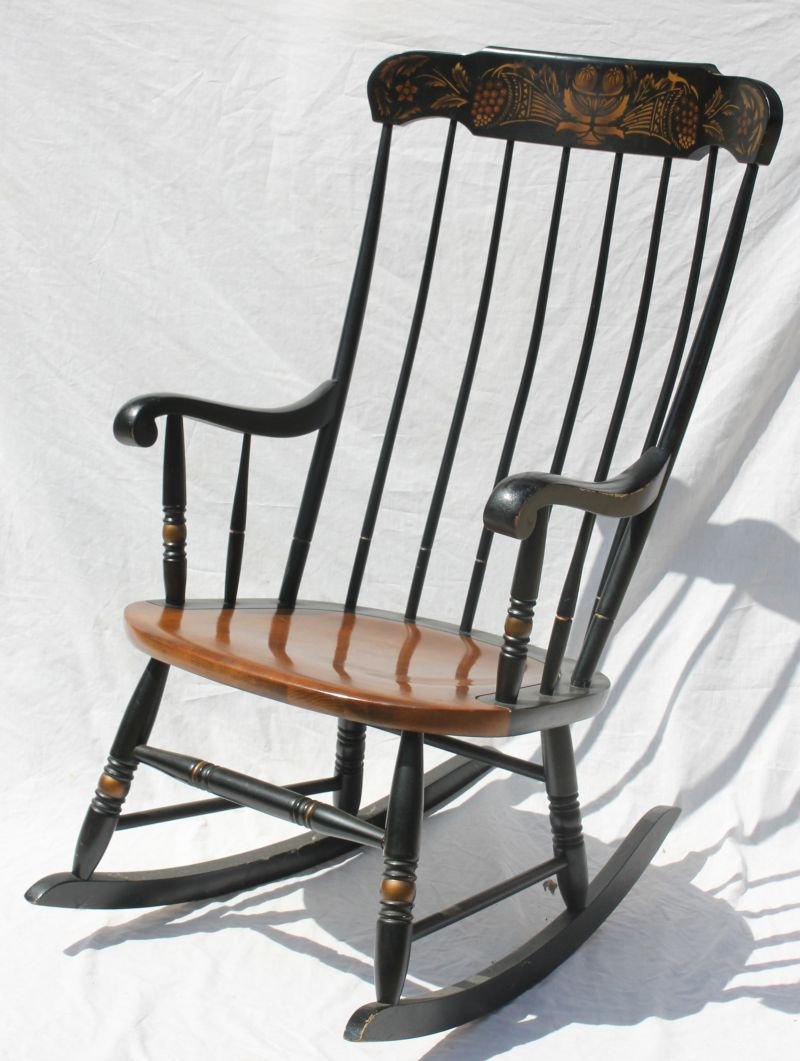 sgnd Hitchcock orig painted and stenciled rocking chair: sgnd Hitchcock orig painted and stenciled rocking chair - 40" tall