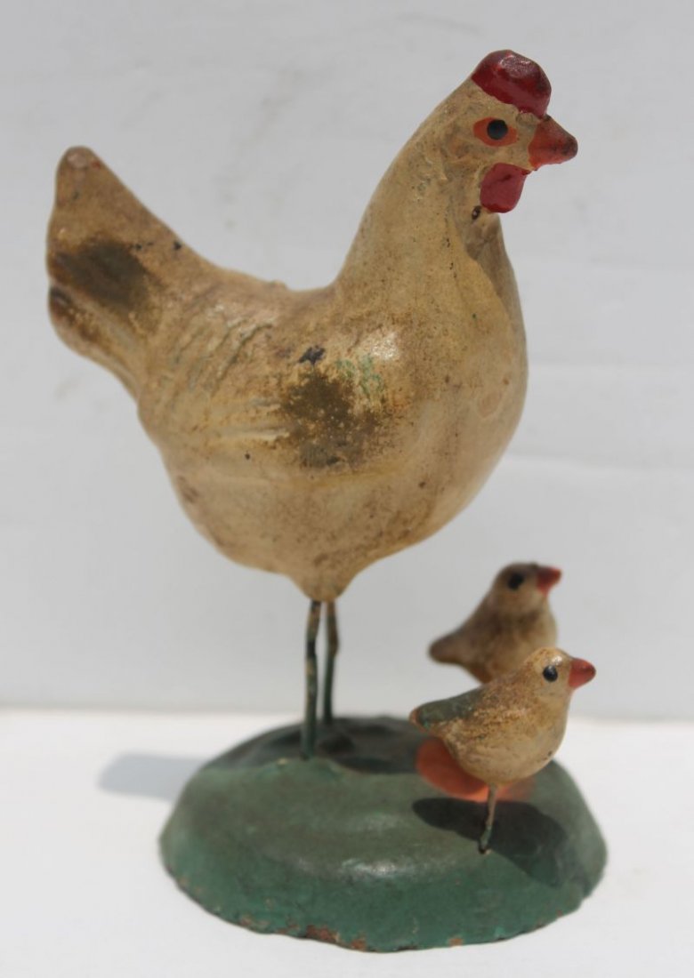 early 19thC PA exceptional diminutive rare hen w chicks: early 19thC PA exceptional diminutive rare hen w chicks redware sculpture - great color, condition & rare form - 4 3/4" tall