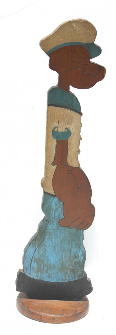 Wonderful dbl sided ca 1930's American pine folk art: Wonderful dbl sided ca 1930's American pine folk art Popeye stand in vibrant dry orig polychrome paint - 27" tall