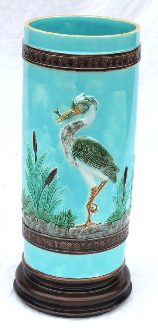 Excellent Joseph Holdcroft ca 1870 Majolica umbrella: Excellent Joseph Holdcroft ca 1870 Majolica umbrella stand in the best turquoise color