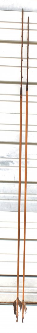 pr of 74" long Native American wooden carved spears: pr of 74" long Native American wooden carved spears