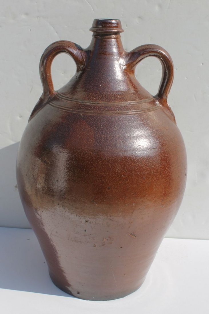 2 handled Southern probably South Carolina redware jug: 2 handled Southern probably South Carolina redware jug - 18 1/2" tall