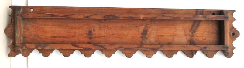 mid 19thC wall mounted pine game rack w tombstone type: mid 19thC wall mounted pine game rack w tombstone type scalloping - 40 1/2" long x 8 1/2" tall