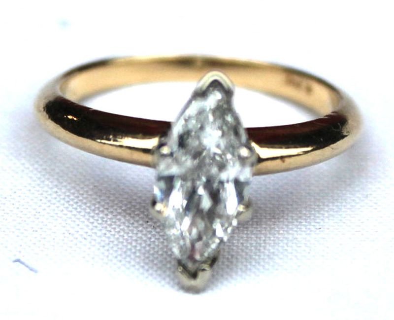 Beautiful 14k gold diamond marquis cut solitaire: Beautiful 14k gold diamond marquis cut solitaire engagement ring